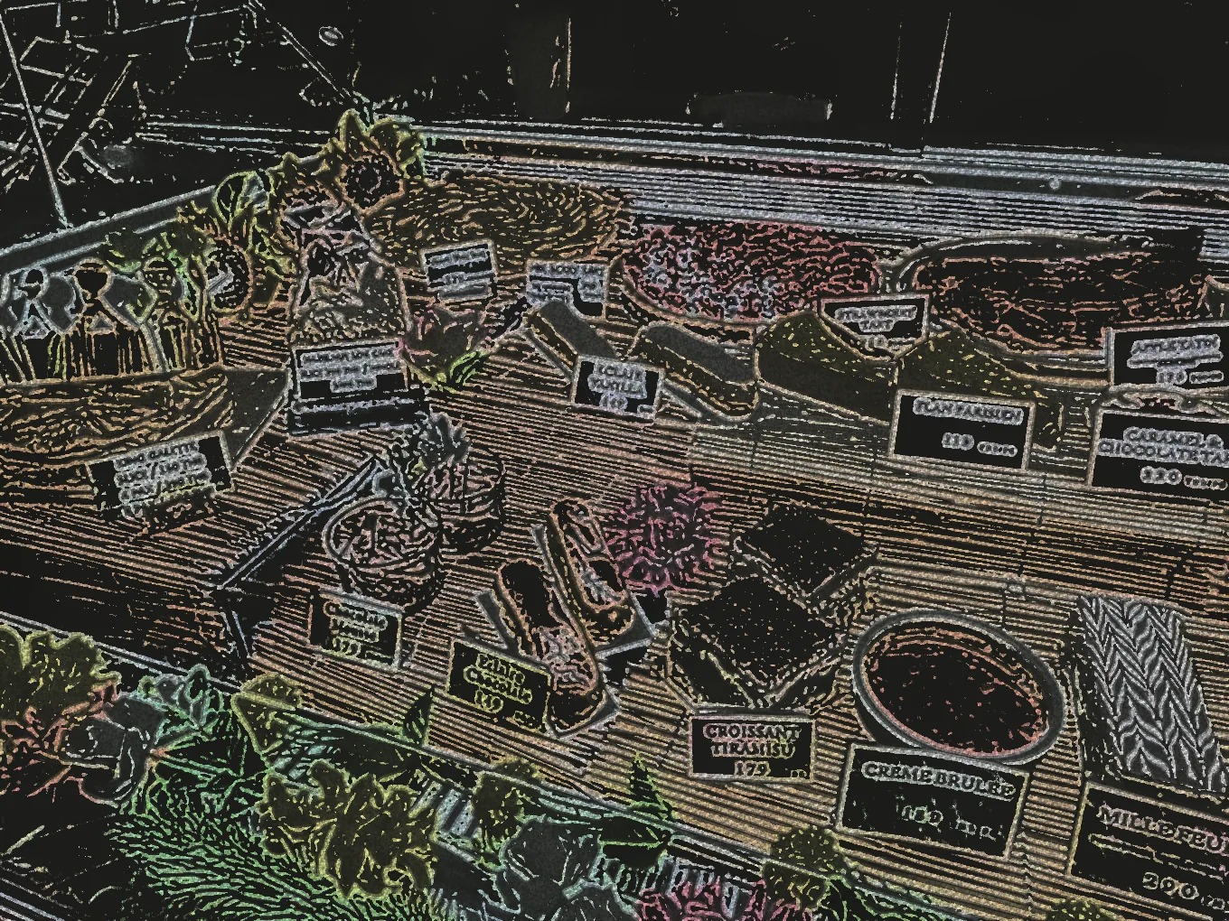 The pastry case, drawn in chalk