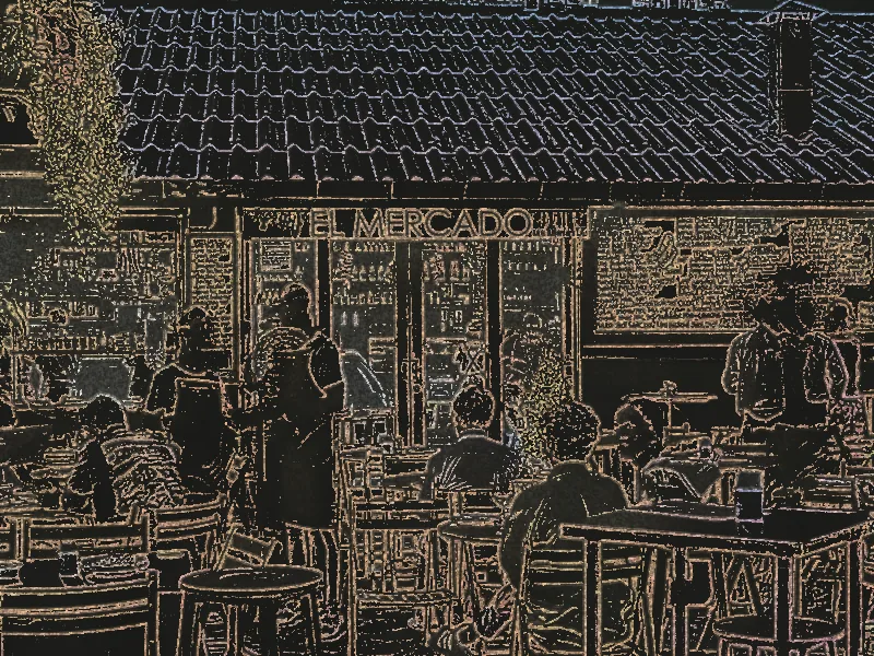 El Mercado's front, drawn in chalk