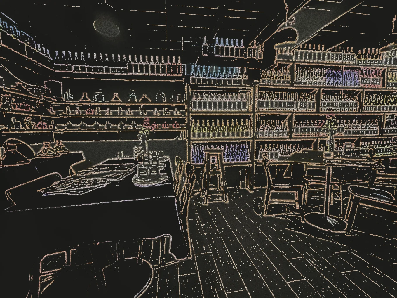 The wine room, drawn in chalk